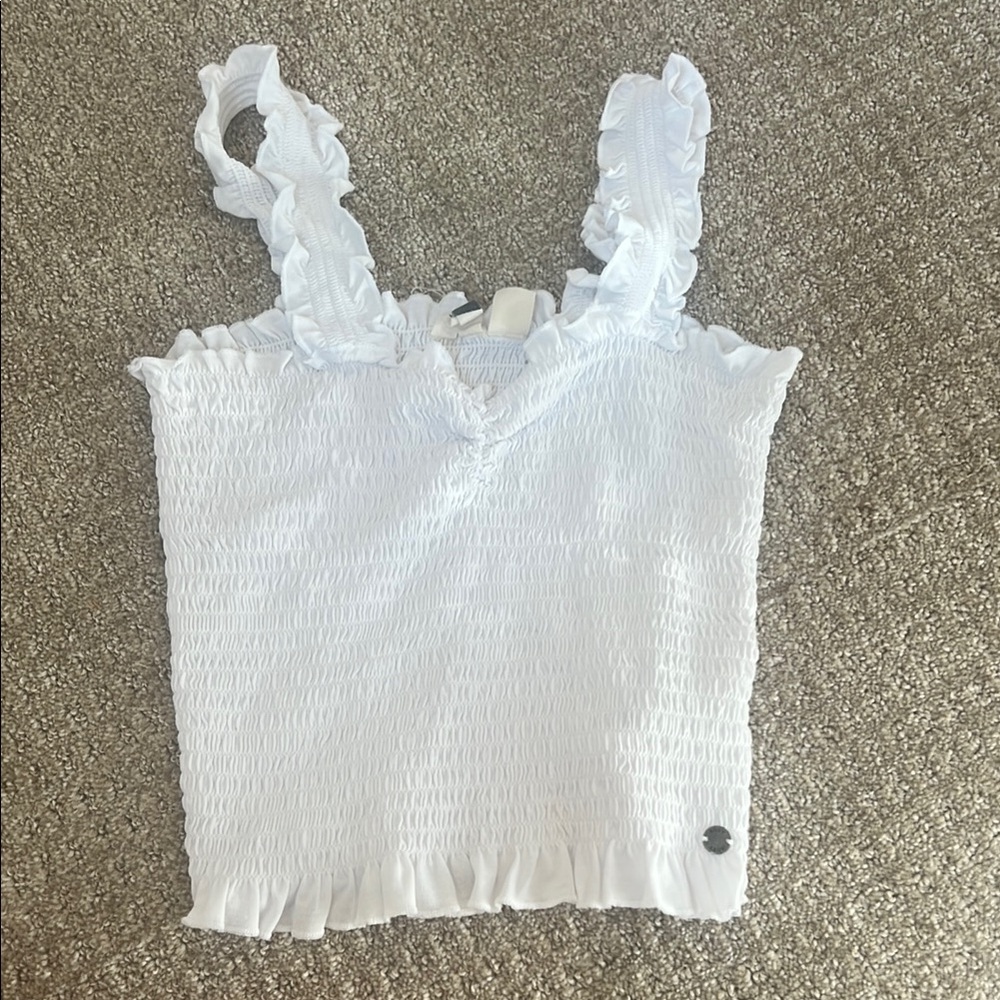 Roxy White Smocked Ruffled Tank Top